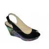 Light Weight 10.5cm Heels PU Material Ladies Black Peep Toe Wedge Sandals thumbnail-1