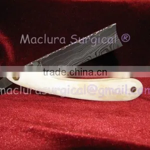 Professional Damascus Steel Barber Razor , Camel Bone Scale Damascus Razor thumbnail-1