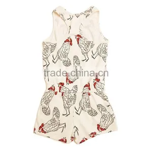 Cotton Newborn Girls Sleeveless Chicken Printed Bodysuit Romper thumbnail-1