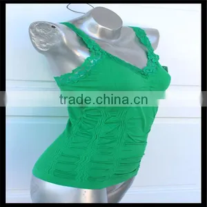 Women's Wrinkled Jacquard Cami Top Lace Seamless Yoga Gym Sports Tanktop Green Color thumbnail-2