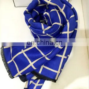 Double Sides Grid Light Blue Yellow Faux Wool Women Fashion Tartan thumbnail-3