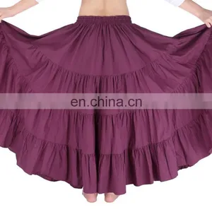 Belle Poque Women's Solid Wine Red Color Wide Hem Cotton Maxi Skirt Long Skirt BP000207-2 thumbnail-5