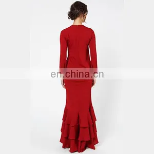Modern Islamic Clothing Wholesale Fashion Ruffle Design Long Bell Sleeve Baju Kurung thumbnail-4