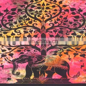 India Wall Hanging Flat Sheet Colorful Cotton Elephant Mandala Tapestry thumbnail-2