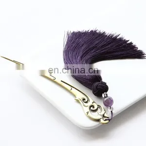 China Style Custom Engraved Logo Bookmarks Black Antique Metal Bookmarks With Fringe Decoration thumbnail-3