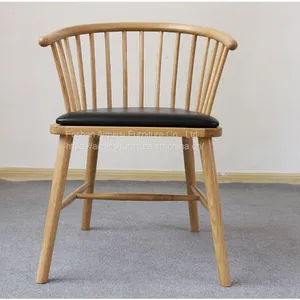 Modern Leather Cushion Arm Wood Dining Windsor Chairs thumbnail-2
