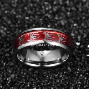 2019 NUNCAD 8mm Wide Inlaid Red Opal Paper + Spider Motif Tungsten Steel Men's Ring Wedding Band Tungsten Carbide Ring T227R thumbnail-3