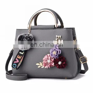 Women Bag Leather Handbag, Women Shoulder Bag Tote Flowers Shell A Main Femme Rivets Fur Ball Pendant Luxury Designer Ladies/ thumbnail-2