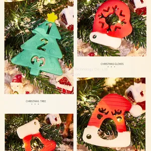 100% Food Grade Bpa Free Christmas Silicone Teethers Wholesale Newborn Teething Toys Christmas Silicone Teether thumbnail-2