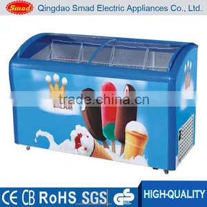 Curved Glass Door Display Ice Cream Chest Freezer for Supermarket thumbnail-3