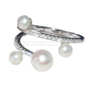 S925 Sterling Silver Ring With Crystal Diamond Pearl Ring thumbnail-1
