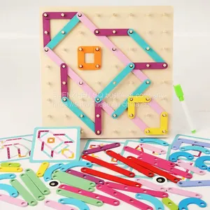 SQ New Design Geometric Wood Puzzle Alphabet and Number Diy Children's Board Game Fun Wooden Assembly Puzzle thumbnail-1