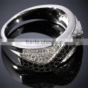 Trending Style Curve Wavy Pattern Jet & Clear Zirconia Stones Party Jewelry Ring thumbnail-4