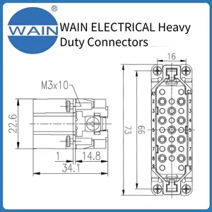 Wain Heavy-duty Connector Hd-025-mc Insert, 25-pin Ultra-high Density Insert, Rectangular Connector, Aviation Plug thumbnail-3