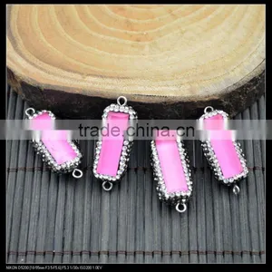 Wholesale LFD-0039B Rectangle Pink Glass Pave Rhinestone Connector Beads Jewelry Making thumbnail-2