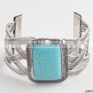 Large Turquoise Antique Silver Textured Wide Cuff Bangle thumbnail-2