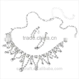 Wholesale Min Order Fashion Full Crystal White Gold Plated Necklace Earrings Crystal Jewelry Set Bridal Wedding thumbnail-2
