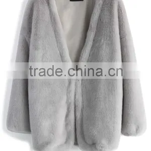 2016 Hot Selling Grey Color Long Rabbit Fur Coat Made in China Quality Choice thumbnail-6