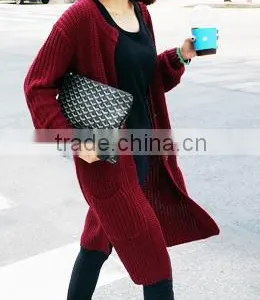 Simple Round Neck and Long Sections Women Knit Cardigan thumbnail-3