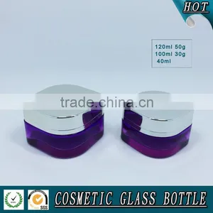 Purple Colored Square Glass Cosmetics Pump Bottle and Cosmetic Jar thumbnail-3