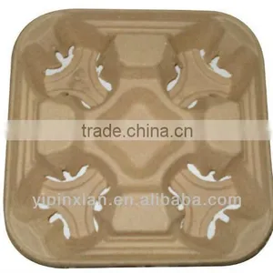 Custom Sugarcane Bagasse Molded Fiber Coffee Cup Trays,Cup Holder Pulp Paper thumbnail-1