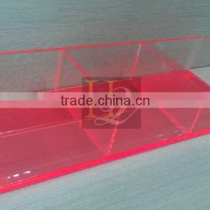 45 Degree Connection Acrylic 3 Compartments Red Color Acrylic Container Display Box With Dividers thumbnail-1