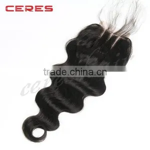 Bleached Knots Body Wave Lace Closure 3 Part Closure 16inch, Brazilian Virgin Human Hair Swiss Lace Top Closure thumbnail-2