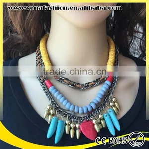 Weave Turquosie Large Bead Bib Necklace, Elegant Beaded Necklace thumbnail-4