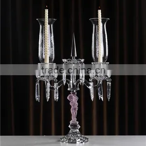 2 Arms k9 Crystal Pink Engraved Base Candle Holder thumbnail-1