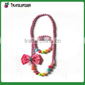 Candy Colorful Beaded Necklace Bracelet Set With Silk Flower for Kids thumbnail-2