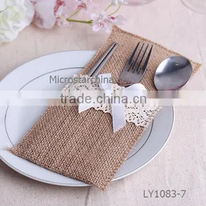 IN STOCK HandMade Wedding Natural 27*18cm Burlap Holder Pocket thumbnail-5