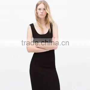 New Arrival Sleeveless Long Black Maxi Dress in Flat Knit Rib Fabrics thumbnail-4