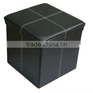 Storagerl! Black PVC Leather Foldable Storage Ottoman thumbnail-1