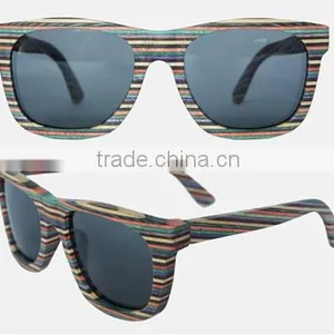 2014 Fashion Stripe Painted Skateboard Wooded Sunglasses thumbnail-1