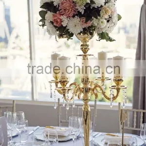 Gold Candelabra, 5arms Tall Gold Candelabra With Flower Bowl thumbnail-1