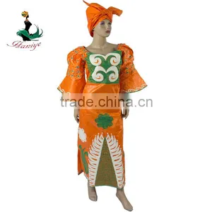 New African Cotton Damask Bazin Riche Dresses Embroidery For Women thumbnail-1