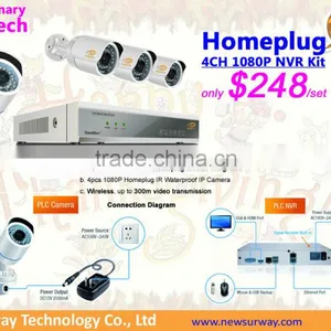 New Tech PLC 4ch 1080P NVR Kit With Homeplug Module Integrated, Wireless Home Security Alarm System thumbnail-1