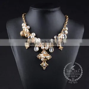 High Quality Vintage Rhinestone Imitation Pearl Chunky Statement Necklace Tin Alloy Fashion Women Pendant Necklace 6390143 thumbnail-2