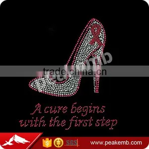 Breast Cancer Ribbon High Heel Shoe Hot Fix Rhinestone Motif for Garment thumbnail-1