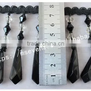 High Quality 8cm Width Black Handmade Wholesale Rhinestone Trim Fringes thumbnail-6