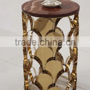 D396 Round Marble Top Stainless Steel Rose Gold Side Table thumbnail-2