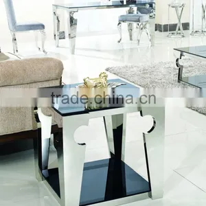 D336 Modern Design Stainless Steel Square Black Mirrored End Table thumbnail-2
