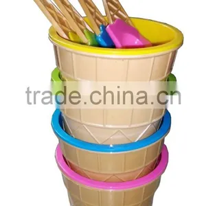 Set of 4pc Plastic Ice Cream Serving Bowls With Spoons thumbnail-2