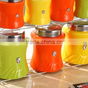 Kitchenware Ceramic Canister Set With Stainless Metal Stand thumbnail-5