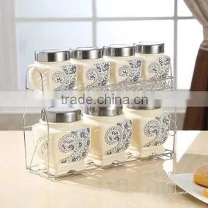 Ceramic Canister Set Stainless Metal Stand thumbnail-6