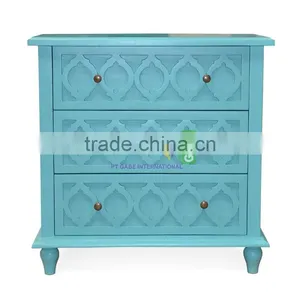 Chest Of Drawers 3 Drawer With Carving Front Side Color Tosca thumbnail-2