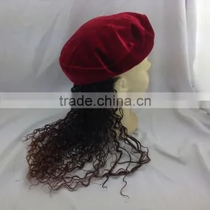 Children Red Beret With Wig Kid Girl Cap With Periwig thumbnail-2