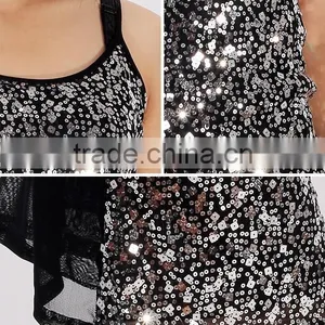 2015 Summer Women Scoop Neck Spaghetti Strap Sliver Sequin Midi Evening Dress thumbnail-4