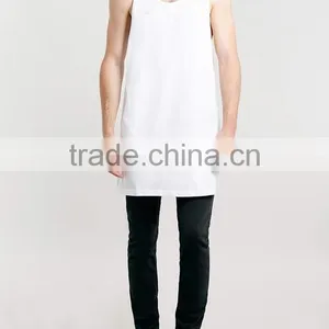 Custom 100% Cotton White Color Men Long Tank Top thumbnail-4