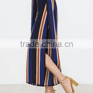 Vertical Striped Slit Side Wide Leg With Belt Fashion Pants for Women thumbnail-3